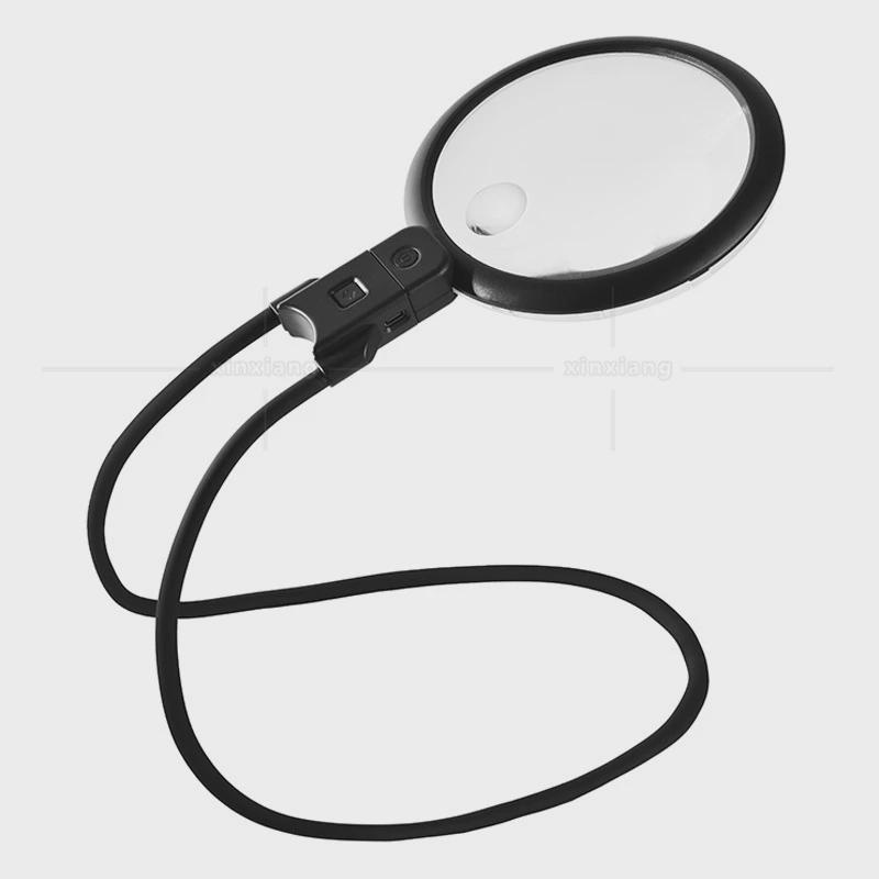 充电款36led三档光源5倍15倍挂脖手持台式老人阅读维修放大镜看书