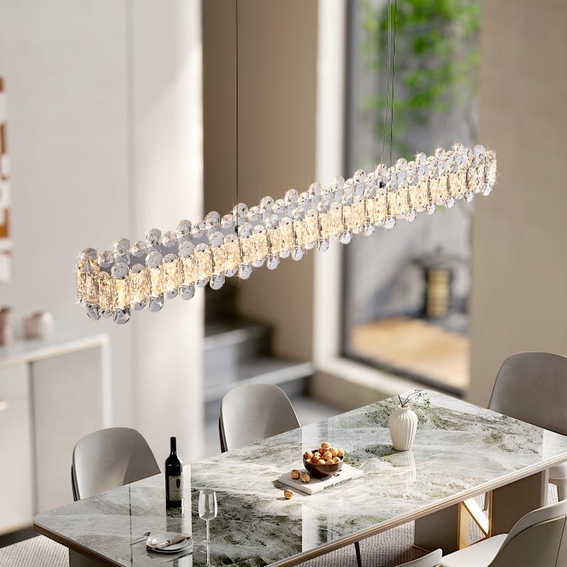 热销法式轻奢风餐厅水晶吊灯现代简约饭厅餐桌吧台吊灯轻奢一字长