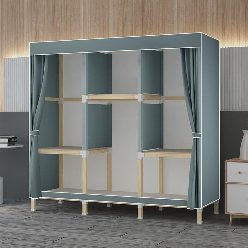 热销简易衣柜结实耐用拉帘款出租房用挂衣架牛津布加厚卧室家用布