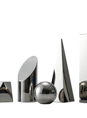 现代简约轻奢烟灰色水晶几何体摆件样板房售楼处饰品软装桌面摆件