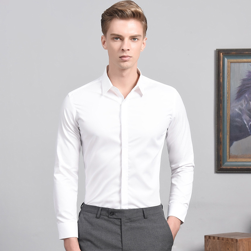 白衬衫男长袖免烫商务上班伴郎抗皱结婚衬衣高级感