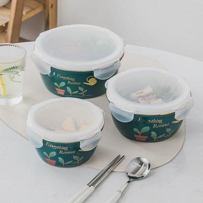 轻奢风陶瓷带盖便当饭碗微波炉专用大号汤碗饭盒上班族密封泡面碗