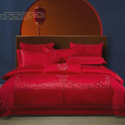 BTV4140s支结婚四件套新婚大红色刺绣床上用品婚庆六十件套喜