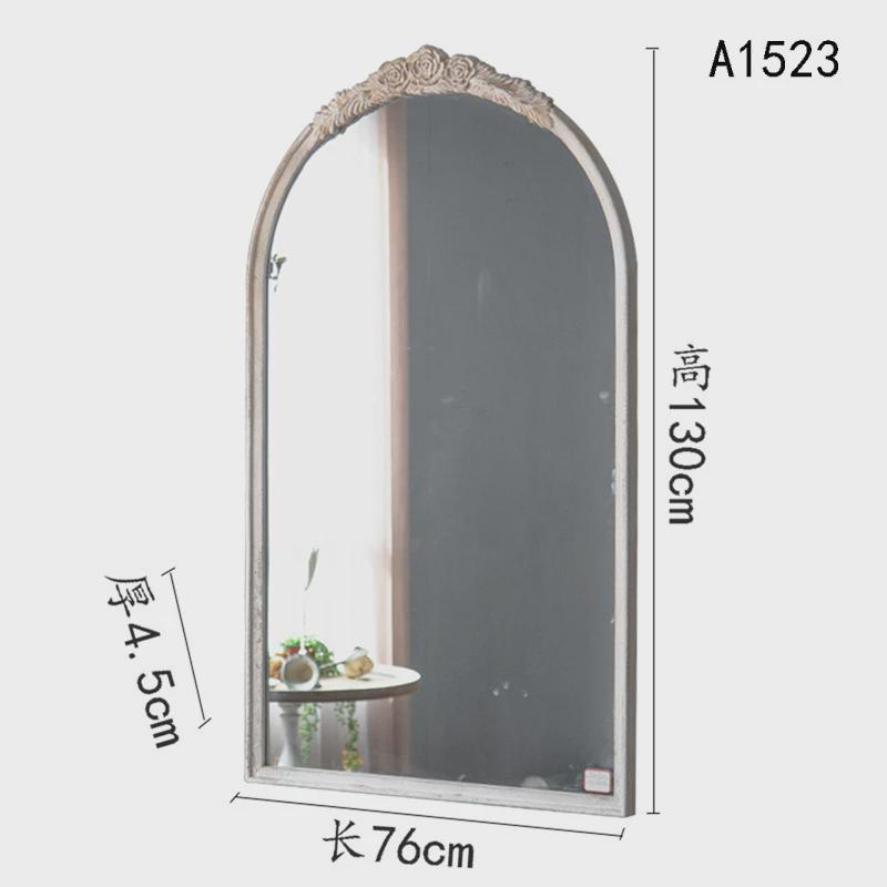 法式复古穿衣镜挂墙实木做旧客厅卧室服装店铺试衣镜全身装饰镜子