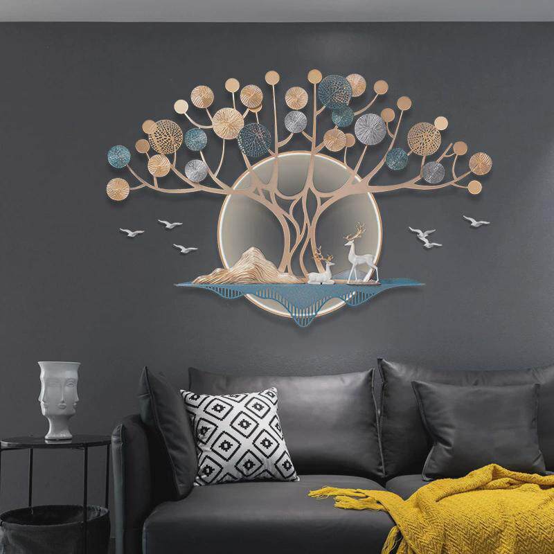 客厅轻奢现代墙面装饰画壁饰电视沙发背景墙上创意样板房带灯挂画