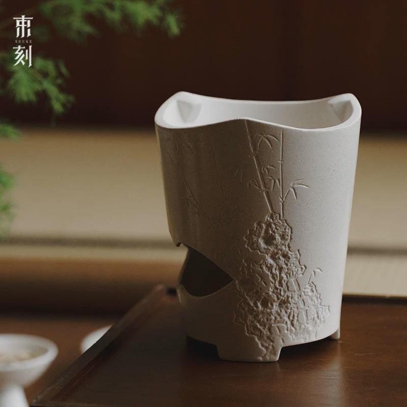 束刻半手工陶泥白泥复古日式围炉泥黄段煮茶炉紫砂煮茶壶