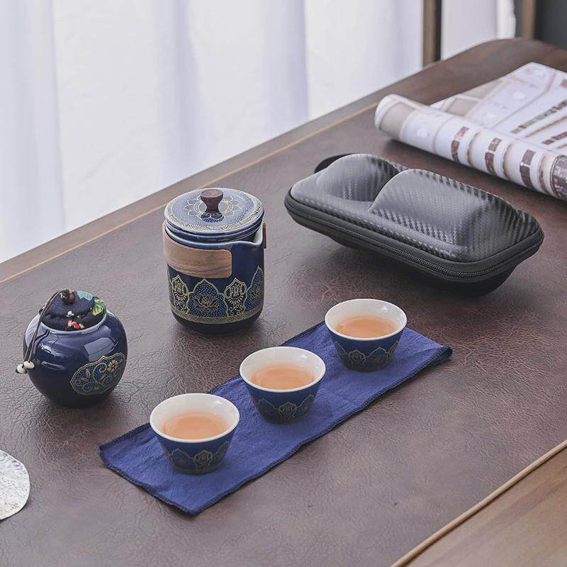 国潮礼品功夫茶具户外随身携带小套快客杯装一壶三杯旅行茶具套装