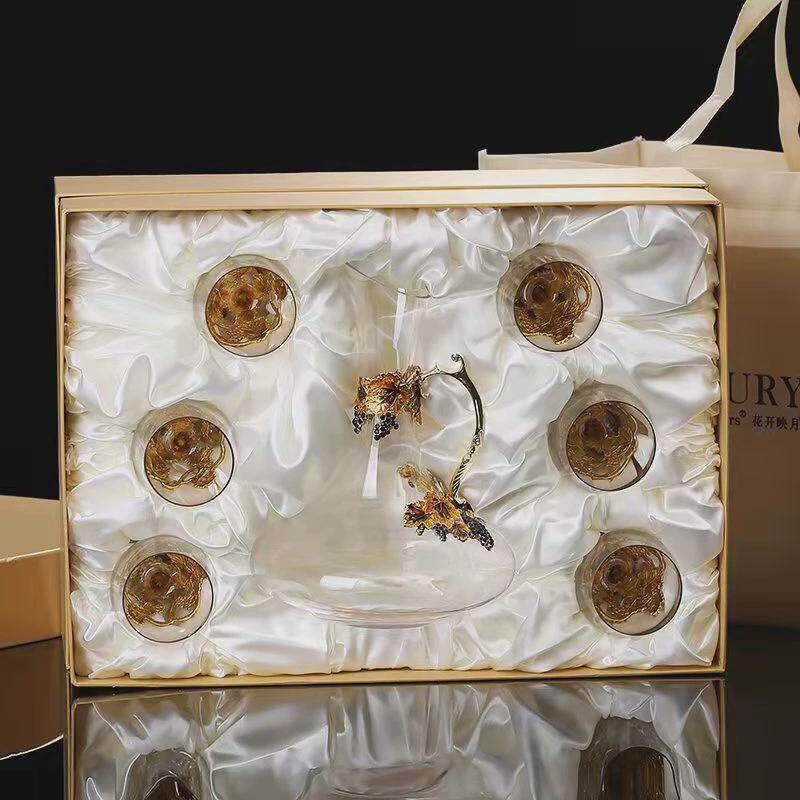 花筝妍金色收获酒具珐琅彩水晶玻璃红酒杯创意商务家居醒酒器套装