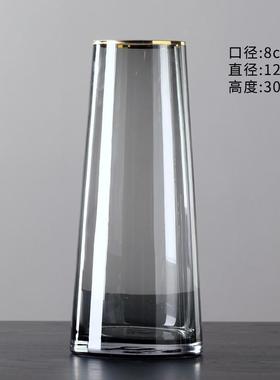 欧式创意描水培透明玻璃花瓶摆件现代简约客厅家居装饰金边插花器
