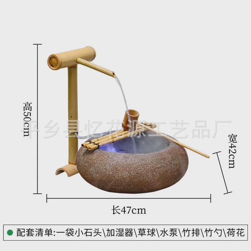 竹子阳台室内楼梯玄关造景假山循环水客厅入户下落地流水摆件流水