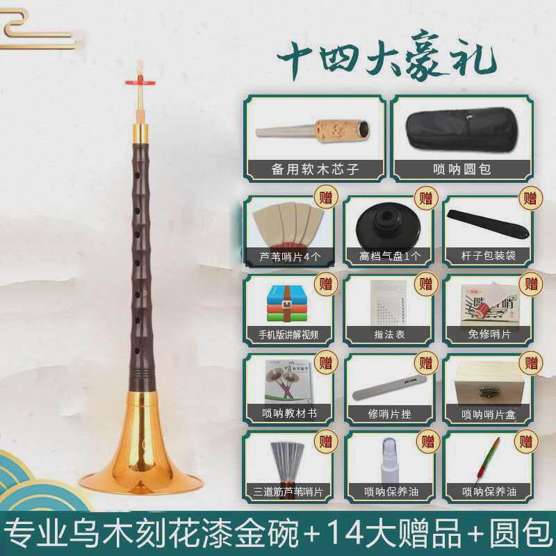 宏艺凤鸣专业镜面堂乌木唢呐d调精品初学者唢呐乐器全套专业演d调