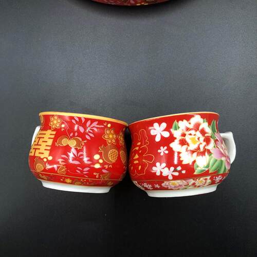 结婚婚庆用品港式新人敬茶杯套喜碗传统习俗新娘嫁妆陶瓷茶具套装