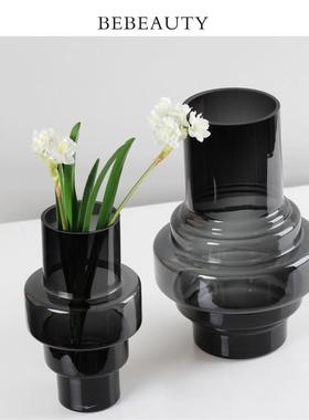一件代发简约冷灰色桌面玻璃花瓶摆件装饰品透明器皿插花瓶水培瓶