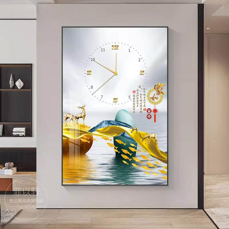 轻奢时钟电表箱装饰画竖款钟表免打孔配电弱电盒北欧晶瓷挂钟遮挡