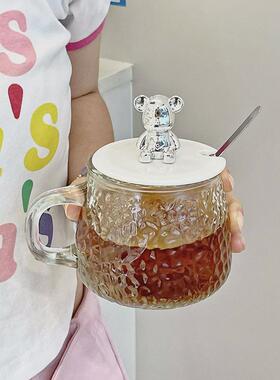 ins风可爱耐热玻璃水杯女生高颜值马克杯带盖勺咖啡早餐杯子