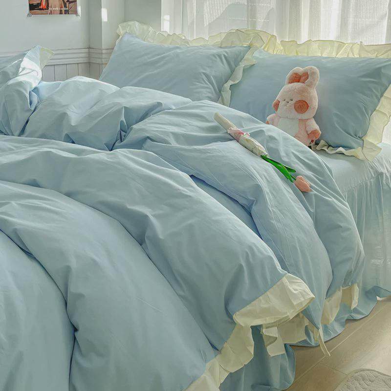 韩版ins小清新绿色小仙女花边床上四件套被套床单宿舍床裙三件套,床上用品,床品套件/四件套/多件套,淘宝优惠券,粉丝福利购,淘宝优惠卷