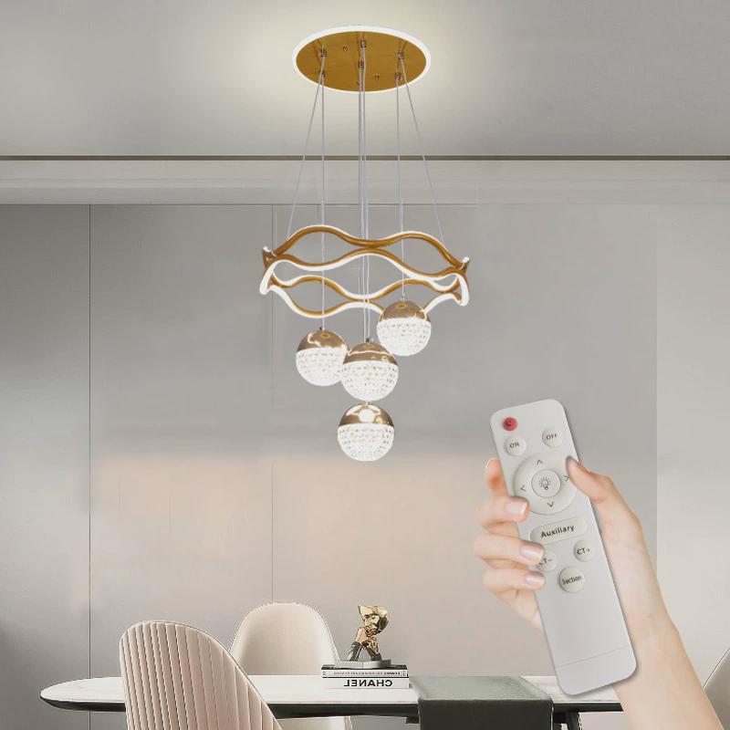 楼梯现代简约风格餐厅灯中山灯吊灯餐吊灯led吊线灯金色4头吊灯