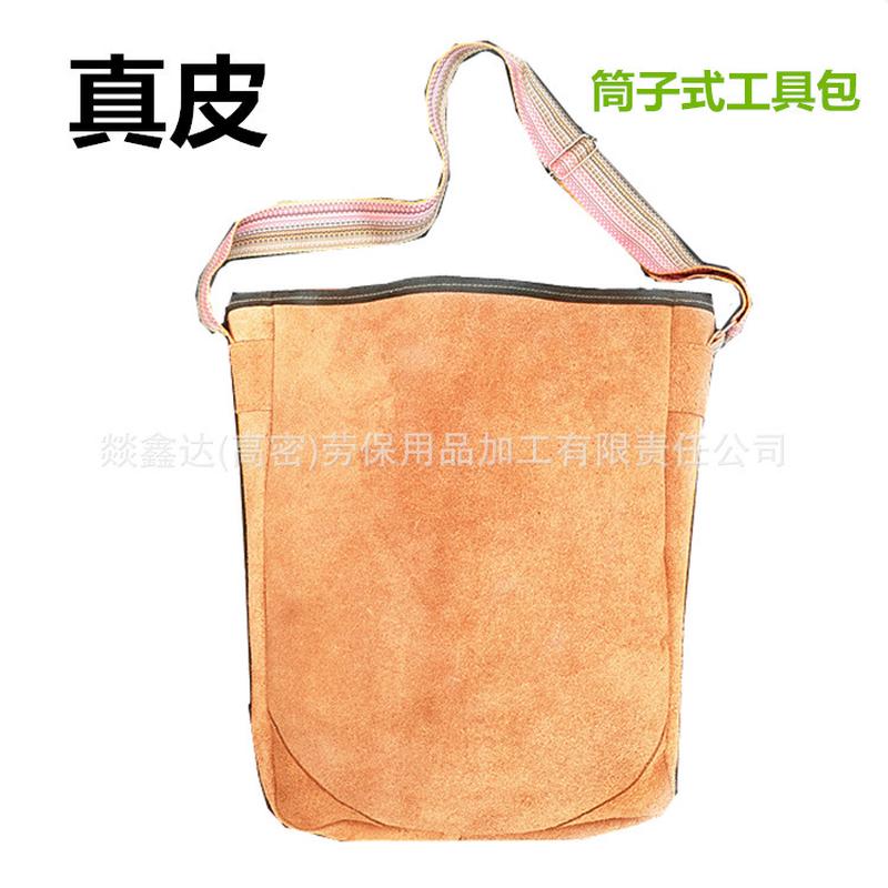 加厚牛皮直筒子式工具包真皮电工包焊工木瓦工维修工大容量单肩包