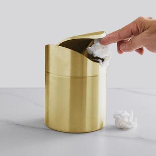 带盖桌面垃圾桶304不锈钢创意收纳筒轻奢纸篓金色迷你小号垃圾箱