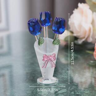 摆件姿水晶花瓶三支小玫瑰装饰小物件玻璃烛台花朵达桌面婚礼礼感