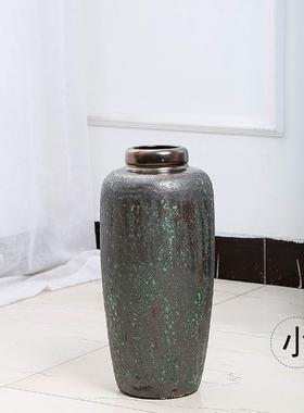 中式陶瓷落地大花瓶景德镇器做旧粗陶罐客厅别墅插花复古干花仿真