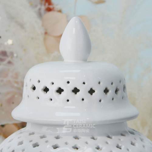 热销爆款白色镂空将军罐售楼部样板间别墅酒店大堂软装陶瓷装饰摆