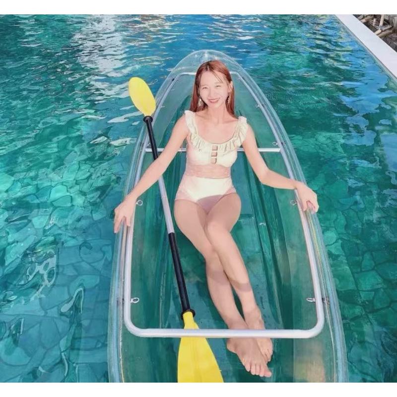 网红透明划双人透明皮划艇独木舟网红玻璃船pc透明水晶船景区手船