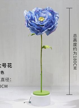 百界美陈商场橱窗装饰大型仿真花摆设粉色机械开合花感应玫瑰花朵