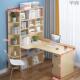 QP2实木转角书桌书架组合家用台式 电脑桌书柜一体卧室拐角学生写
