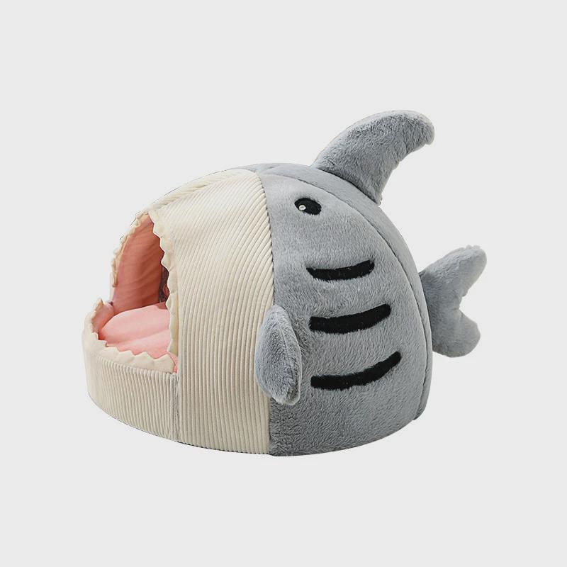 秋冬保暖网红大嘴鲨鱼宠物窝半封闭猫窝狗窝带垫睡眠深度宠物用品