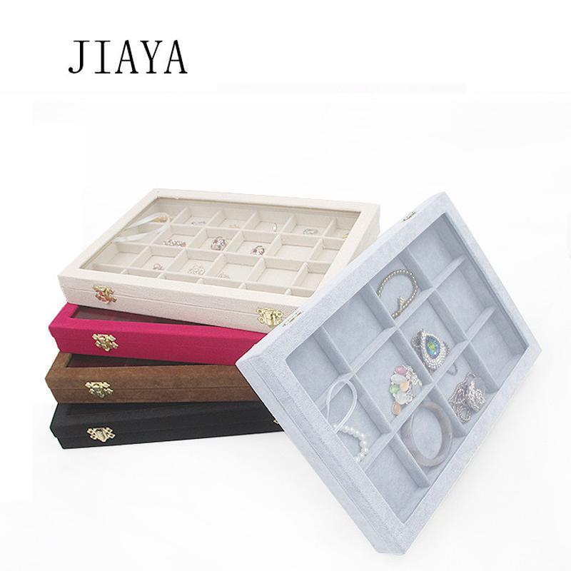 绒布珠宝饰品首饰盒带玻璃盖子戒指项链吊坠耳钉展示盒摆摊收纳