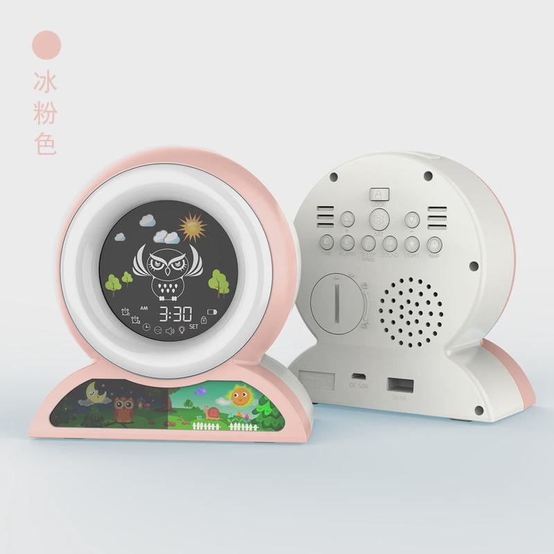 儿童闹钟多功能睡眠训练钟创意卡通动物唤醒钟七彩灯台钟有现货