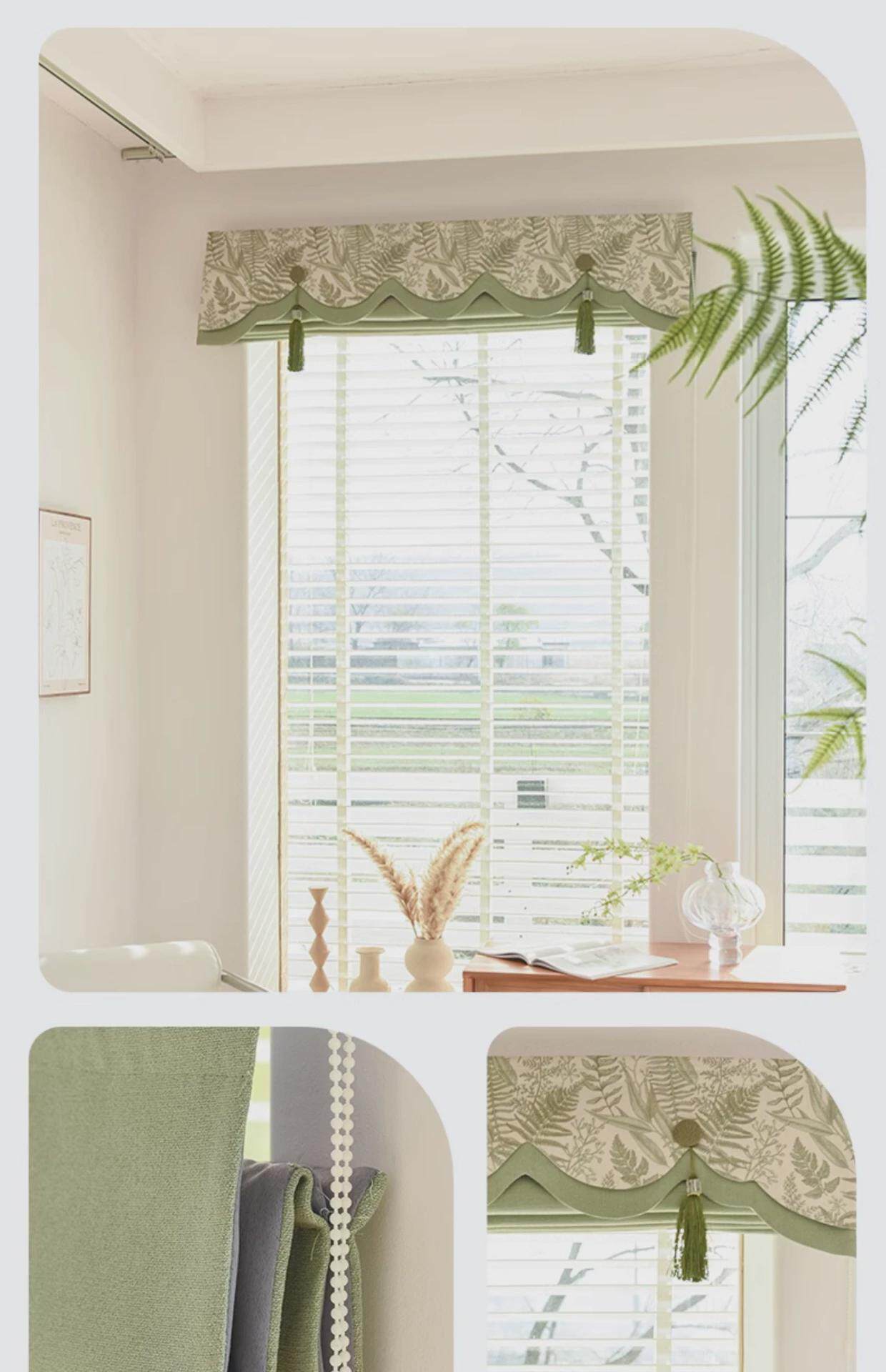 Аксессуары для штор 法式复古清新绿色拼接罗马帘折叠帘遮光窗帘印花小窗户升降帘