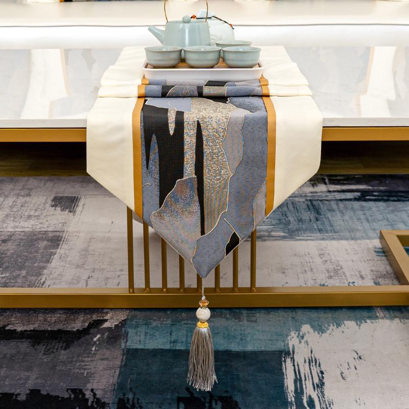 桥溪屋旗轻奢拼接高精密桌旗布巾新中式设计样板房茶几现代简约