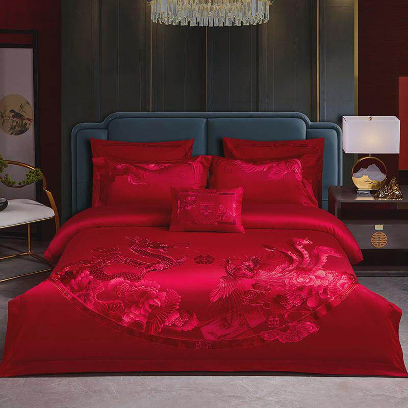 高端长绒棉结婚红色床品140支陪嫁刺绣婚庆四件套全棉喜被六件套,床上用品,婚庆床品套件,淘宝优惠券,粉丝福利购,淘宝优惠卷