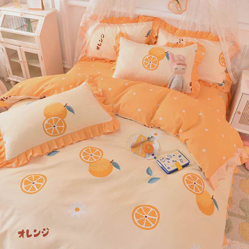 韩版花边植物羊绒床单款四件套公主风床裙被子四季被套床上用品