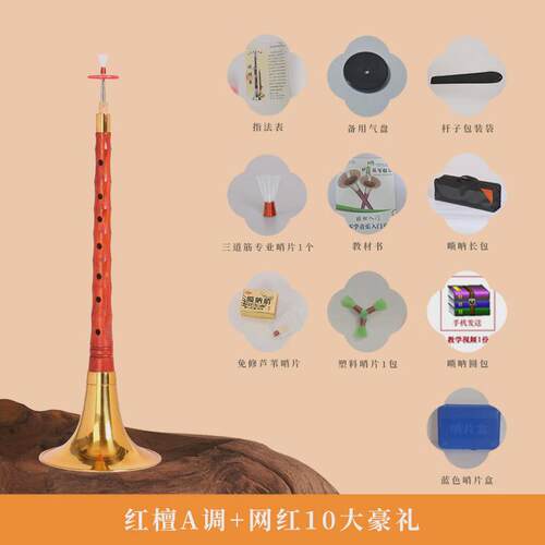 宏艺初学者红檀唢呐乐器全套红檀木凤鸣演奏专业d调喇叭大小