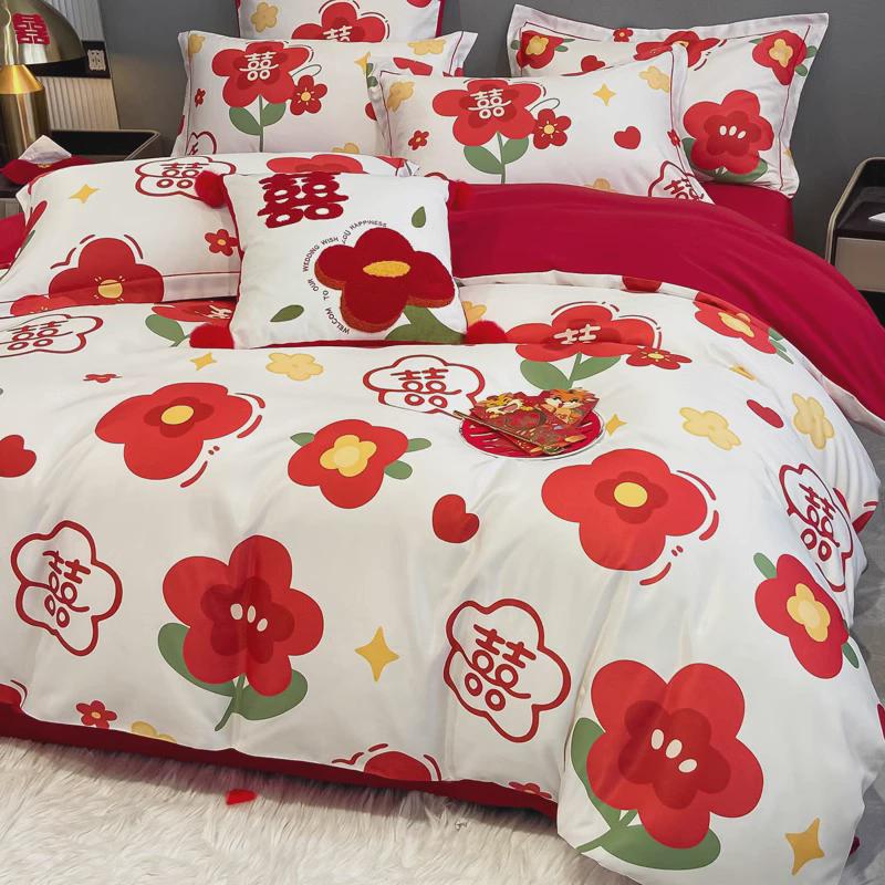 红色婚庆床上四件套喜庆婚被套新婚礼结床笠床单婚嫁轻奢高端床品