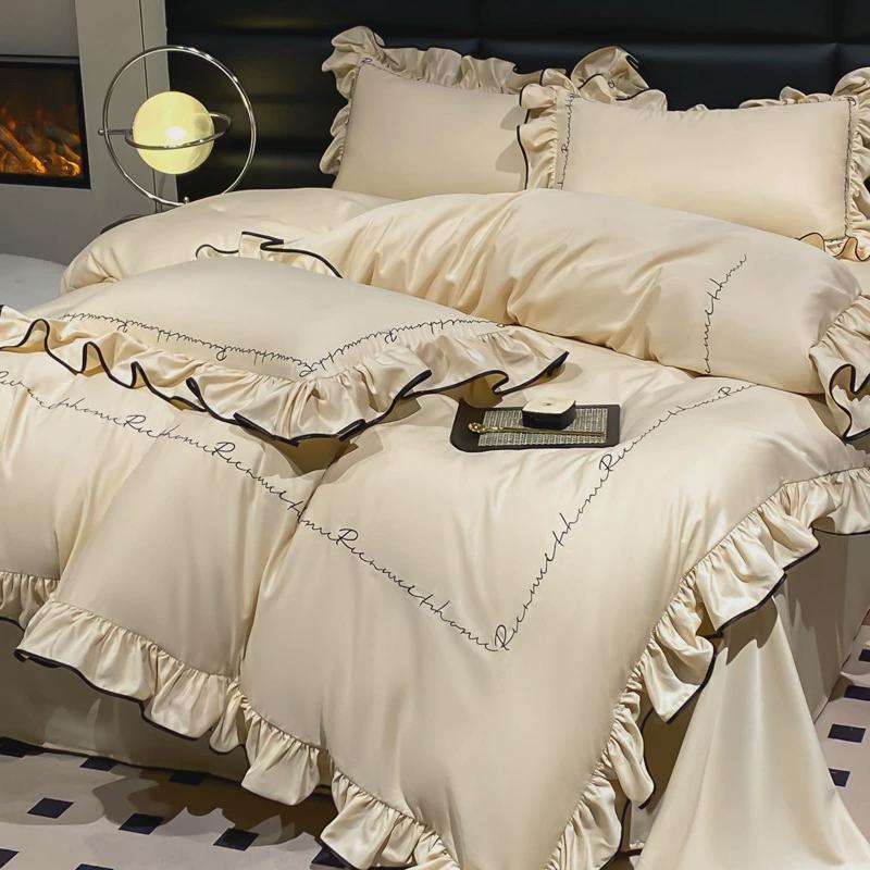 直播爆款︱法式高级字母刺绣天丝床上四件套夏季凉感丝滑被套床单