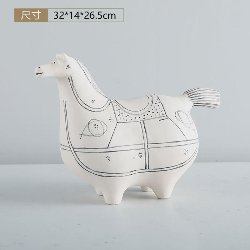 工艺品动物模型对马摆件树脂新中式书柜儿童房软装摆设饰品