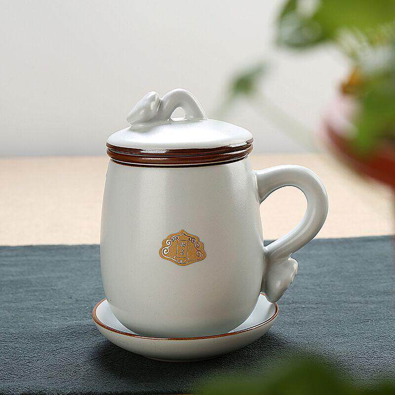 06ym汝窑茶杯冰裂个人办公室杯子茶具带盖陶瓷四件套过滤开片主人