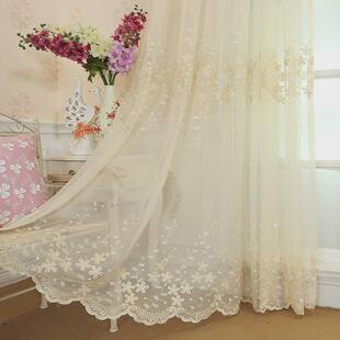 V3FP欧式 窗纱阳台 田园刺绣花窗帘成品白色纱帘飘窗韩式