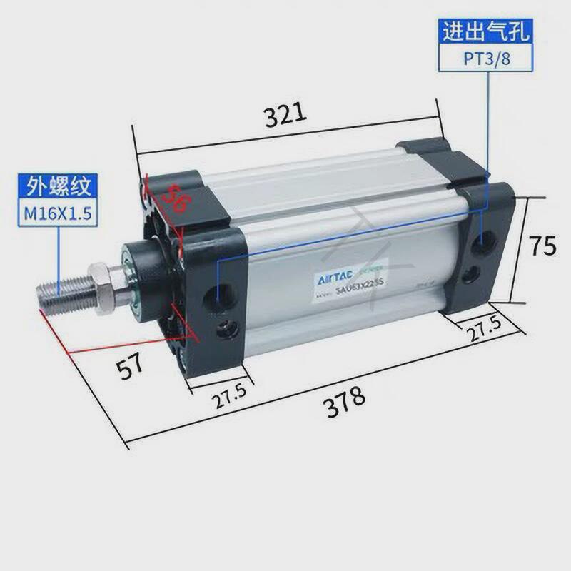 sau100亚德客标准气缸sau100x25x50x75x100x125x150x175不带磁