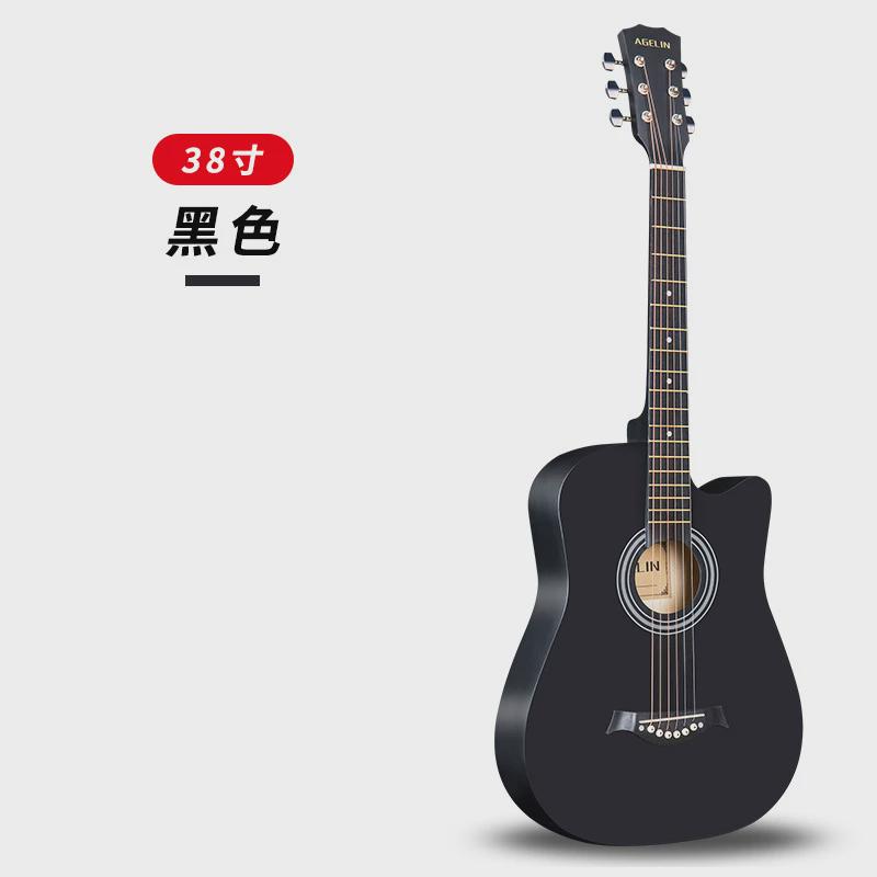 跨境直供38寸吉他吉他初学民谣缺角椴木41寸吉他新手练习琴木吉他