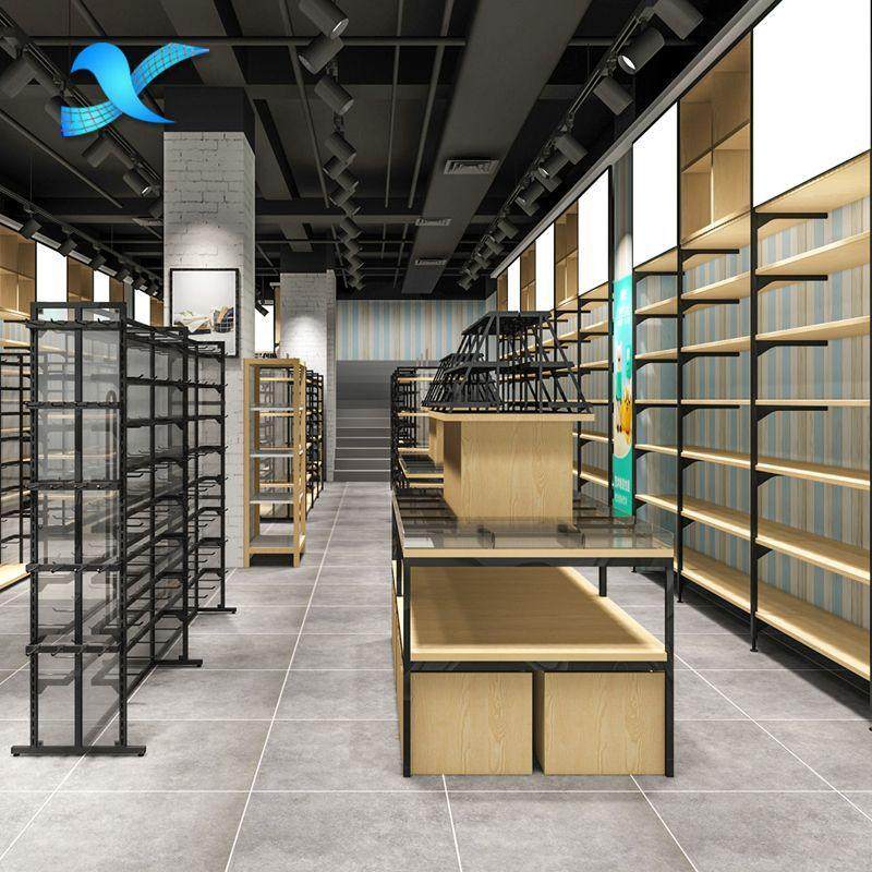 整店商超文具货架双面背板铁木中岛展示柜零食宠物母婴用品陈列架