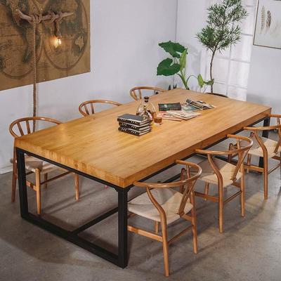 工业风清吧实木餐桌简约餐厅饭店餐桌椅长方形会议桌办公桌椅组合
