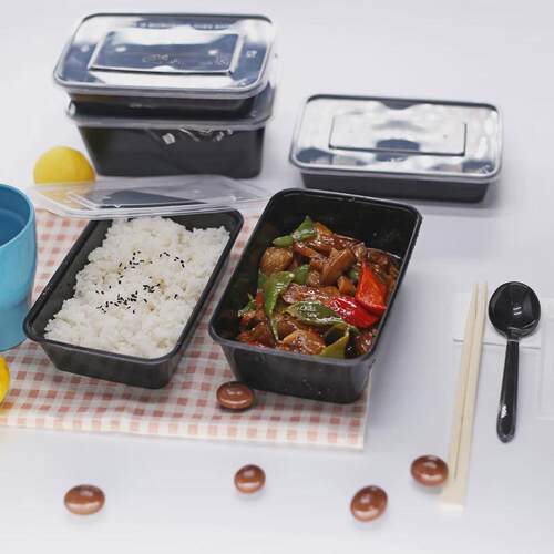 热销打包盒 塑料盒500ml长方形黑色快餐盒一次性餐盒便当盒饭盒整