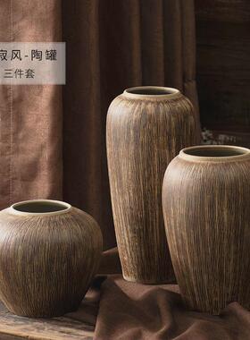 景德镇粗陶复古陶瓷手工花瓶插花装饰品客厅玄关鞋柜中式创意摆件