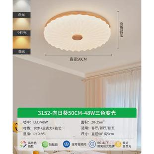 原木风温馨餐厅儿童房灯 主卧室灯吸顶灯具现代简约房间灯圆形日式