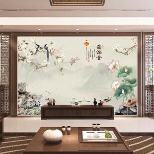 办公室山水田园风景宣艺术墙纸绒布壁布电视背景墙新中式壁画墙布